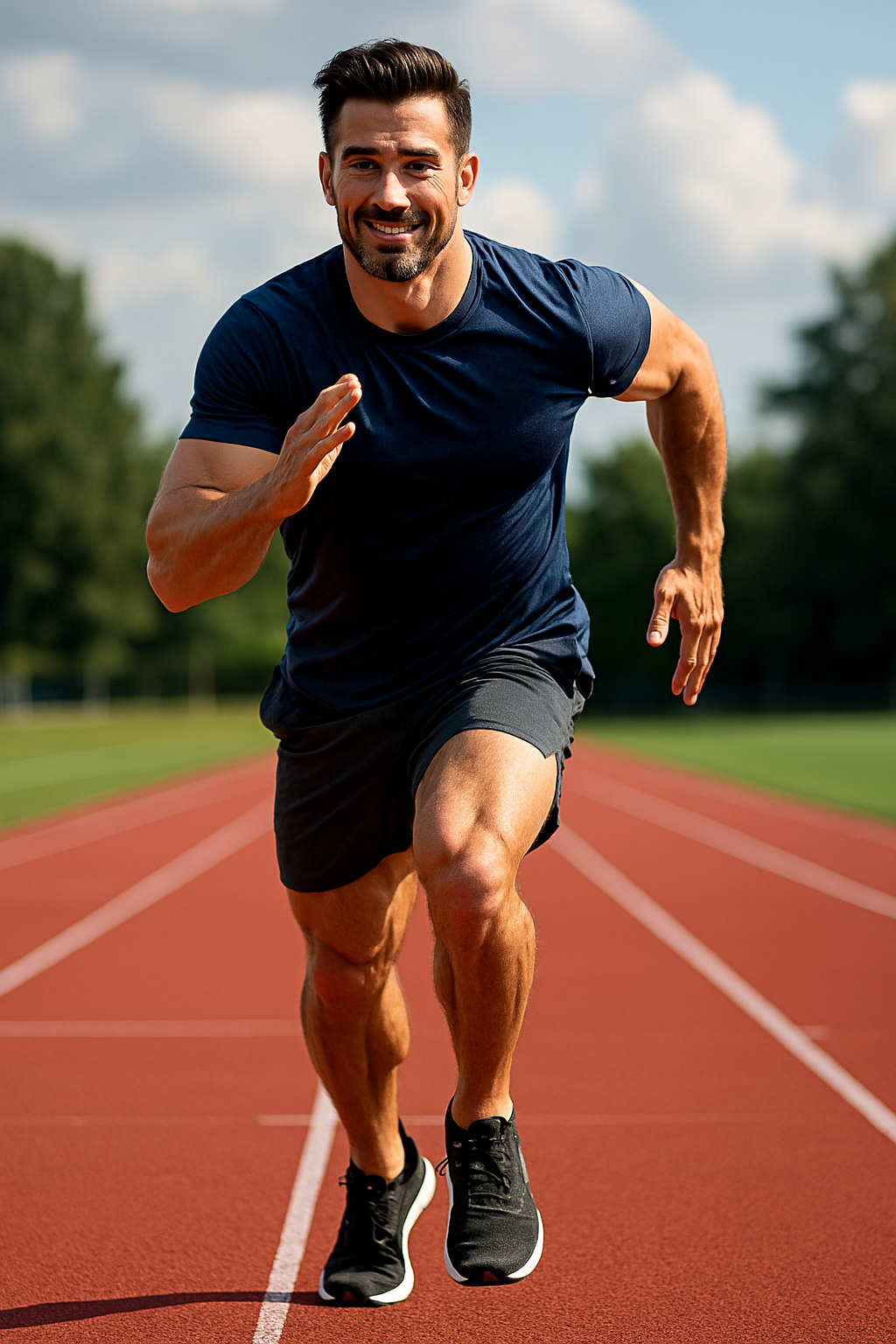 Athletic middle-aged man running outdoors as part of a healthy TRT lifestyle