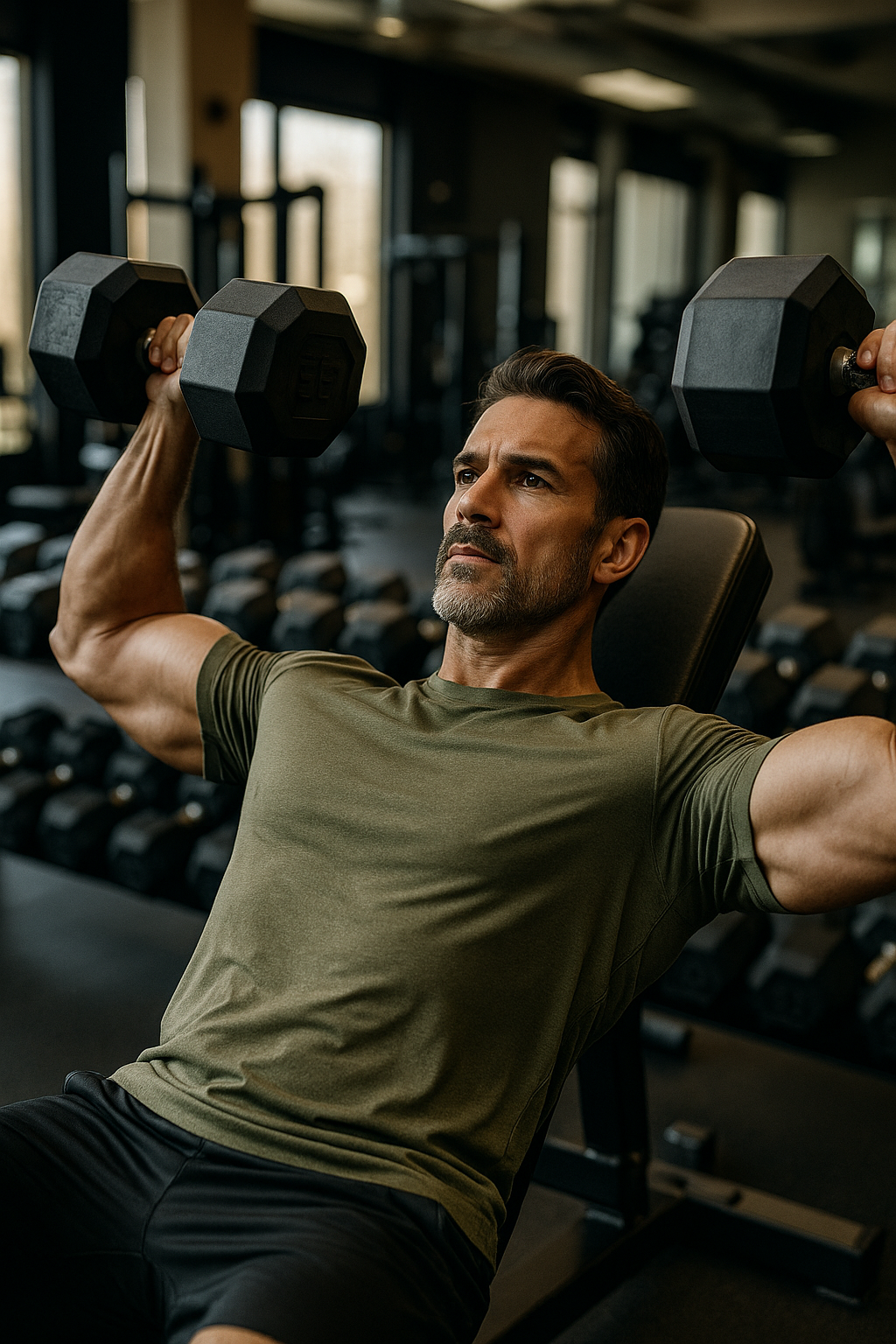 Man performing strength training exercises as part of a TRT and wellness plan